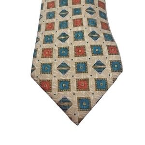 Daniel De Fasson Vintage Mens Silk Tie Gold Teal Orange Geometric 3 1/2"x58" EUC